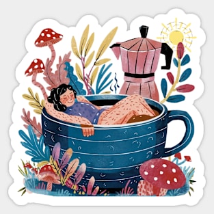 Coffee Break - Relaxing in a Large Cup Sticker